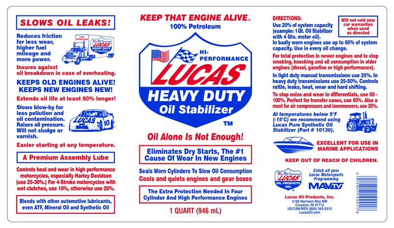 Lucas Pure Synthetic Oil Stabilizer In Holland, Michigan – Major Brands Oil