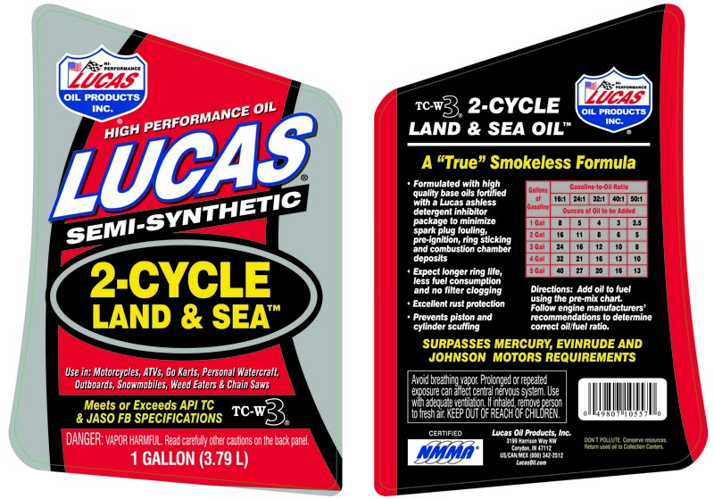 2-cycle land and sea oil tc-w3 gallon label