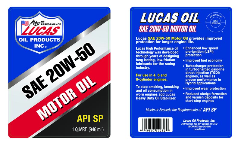 SAE 20W-50 Motor Oil - Quart (Label)