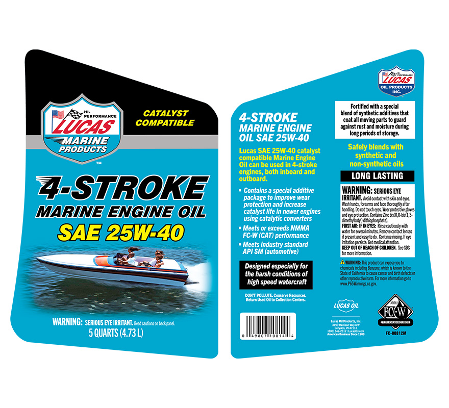 4 Stroke Marine Engine Oil 25W-40 - 5 Quart (Label)