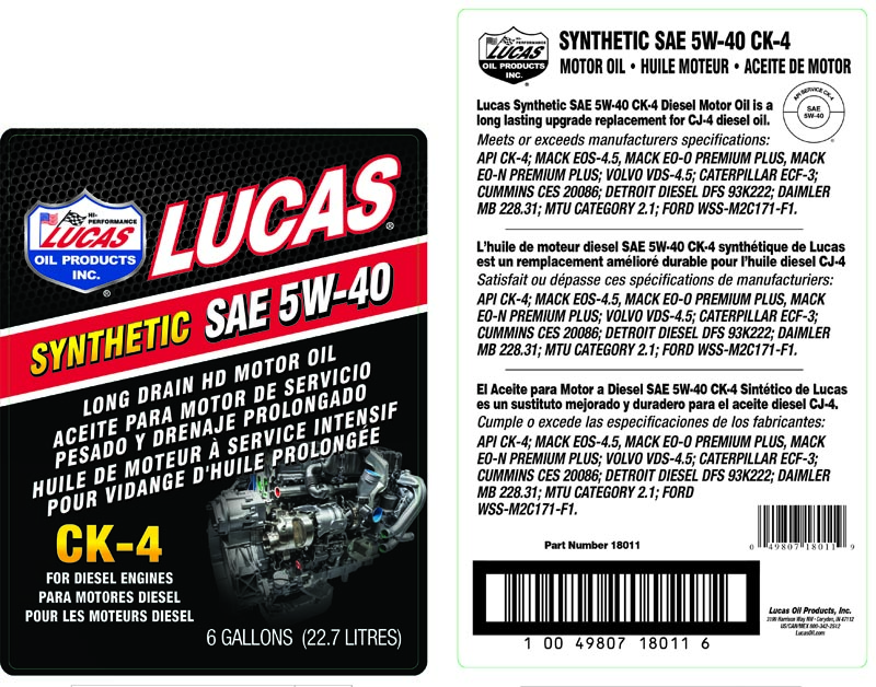 Syn 5W-40 CK-4 HD Truck Oil - BIB (Label)