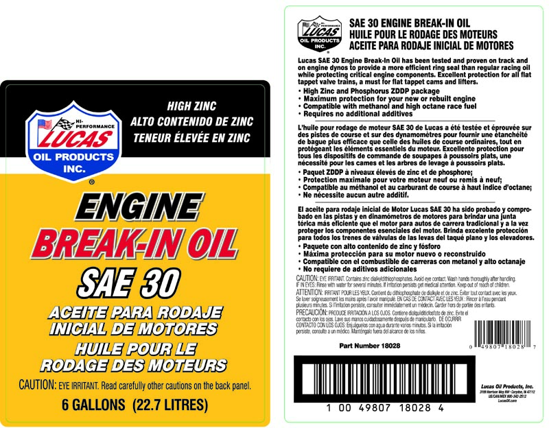 SAE 30 Break-In Oil - BIB (Label)