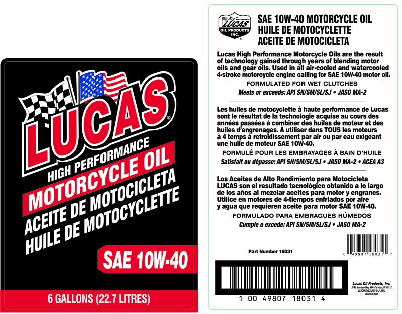 SAE 10W-40 Motorcycle Oil - BIB (Label)