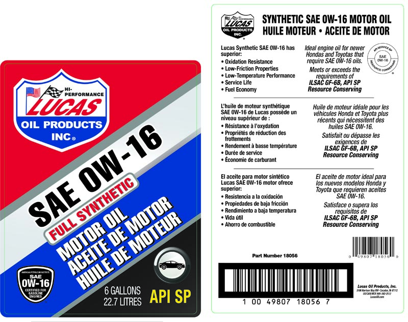 Syn 0W-16 Motor Oil - BIB (Label)