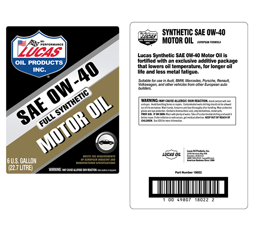 Syn 0W-40 European Oil - BIB (Label)