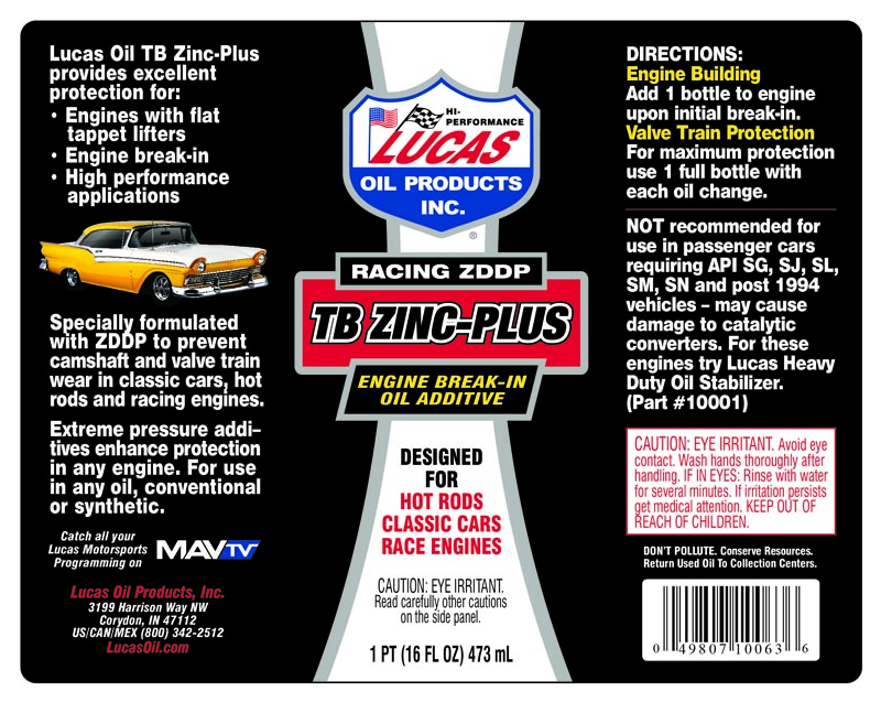 Engine Break-In Oil Additive - TB Zinc Plus label