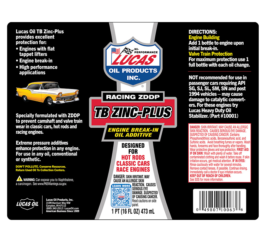 Engine Break-In Oil Additive - TB Zinc Plus label