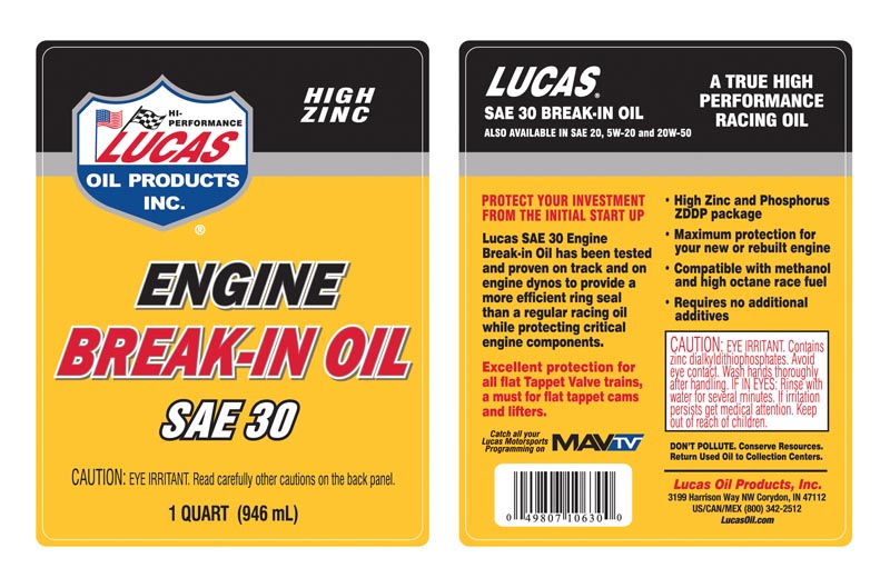 Engine Break-In Oil SAE30 quart label