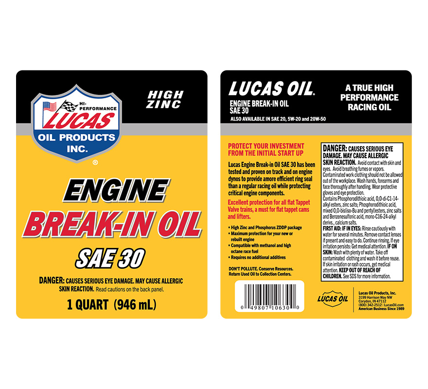 Engine Break-In Oil SAE30 quart label