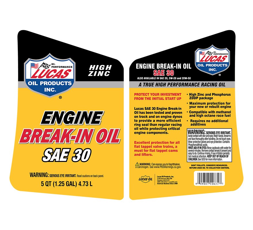 Engine Break-In Oil SAE30 gallon label