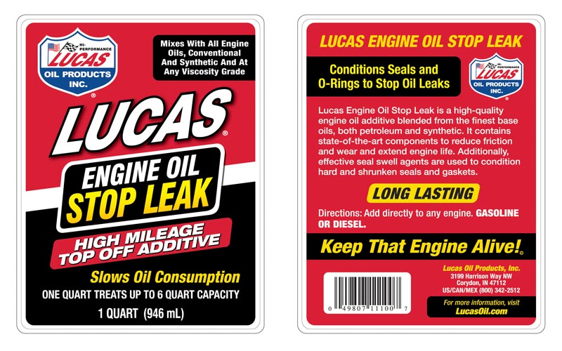 Engine Oil Stop Leak Top Off Additive label