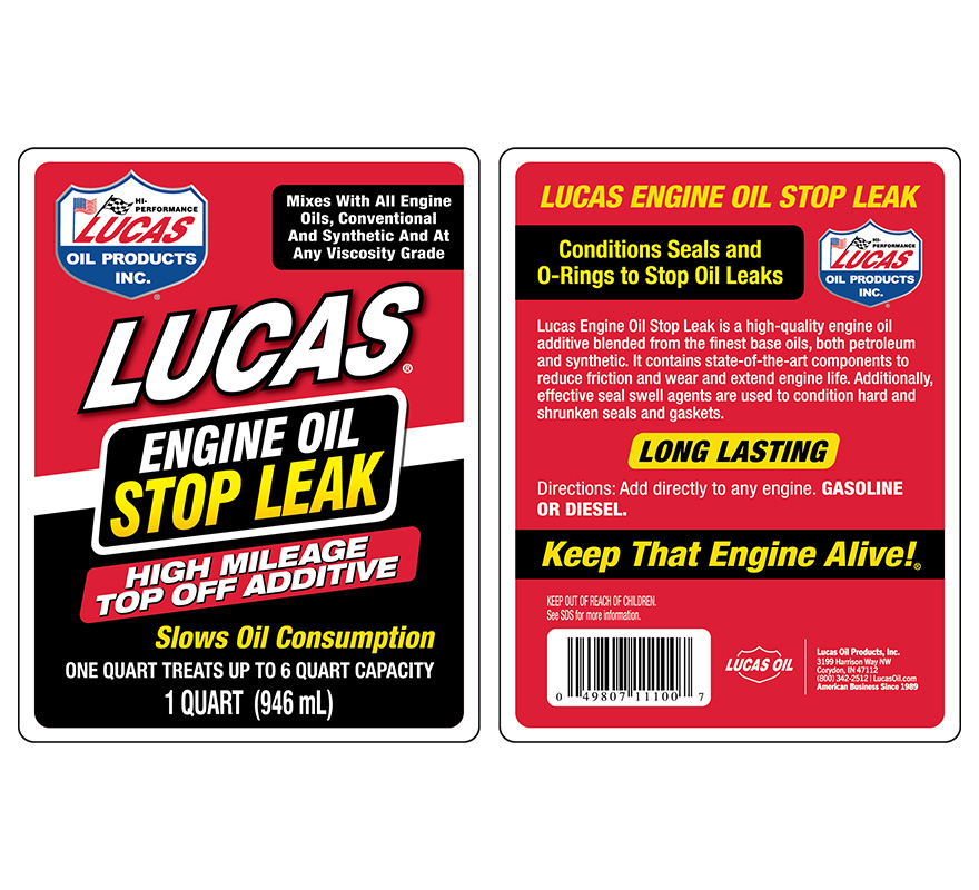 Engine Oil Stop Leak Top Off Additive label