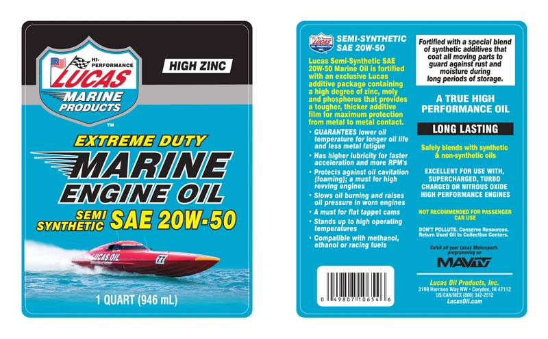Semi-Synthetic Marine Oil 20W-50 - Quart (Label)
