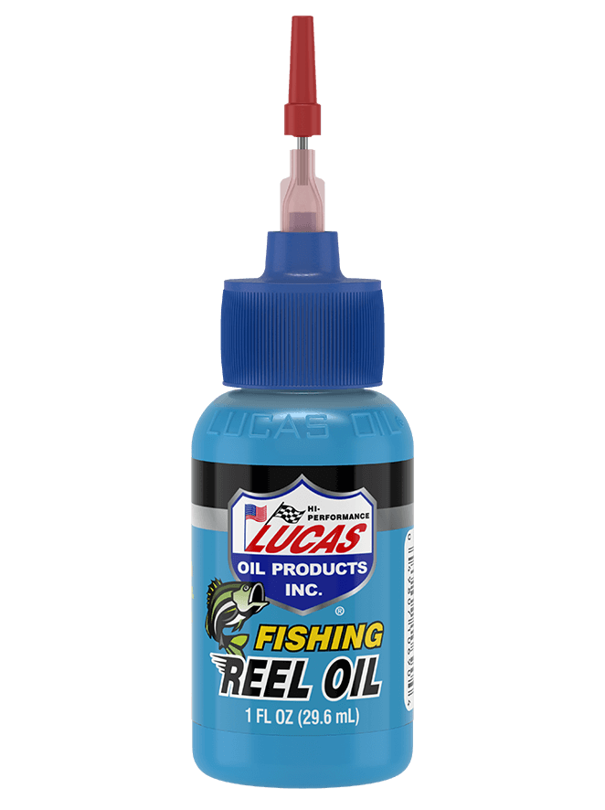 A bottle of Lucas Oil Fishing Reel Oil.