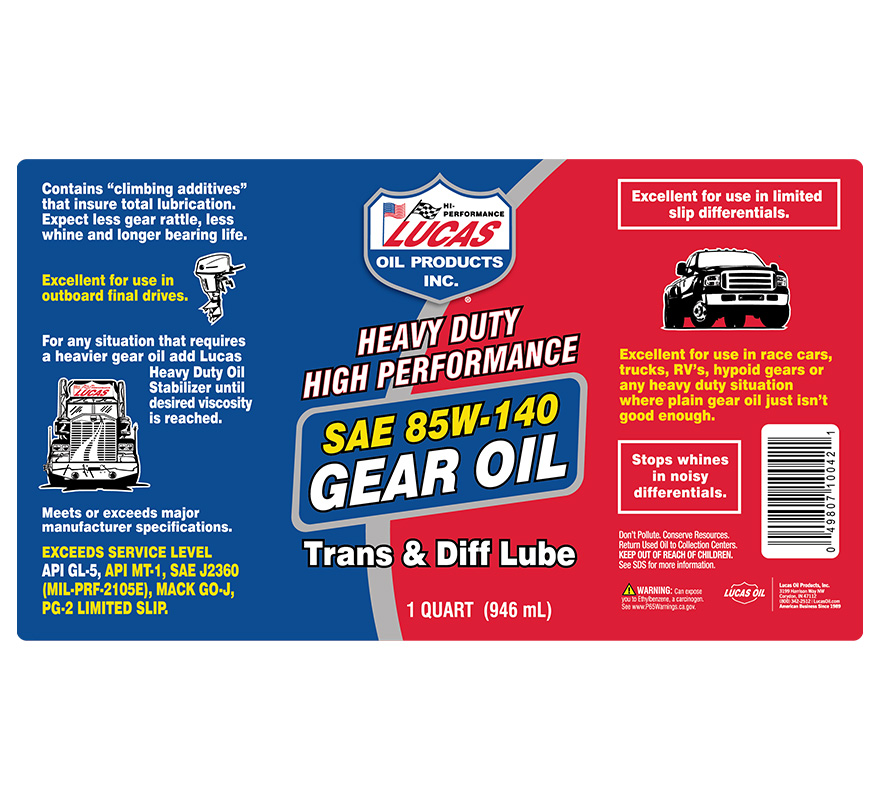 Heavy Duty 85W-140 Gear Oil 32oz label
