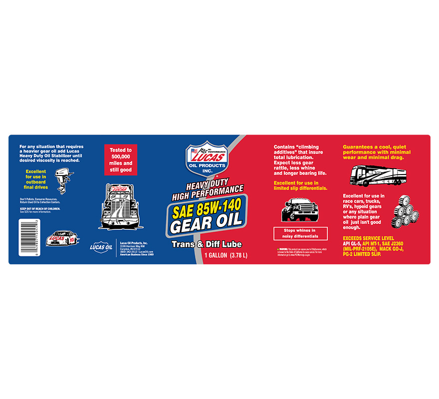Heavy Duty 85W-140 Gear Oil gallon label