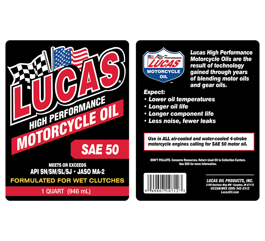 High Performance Conventional Motorcycle Oil 50WT label