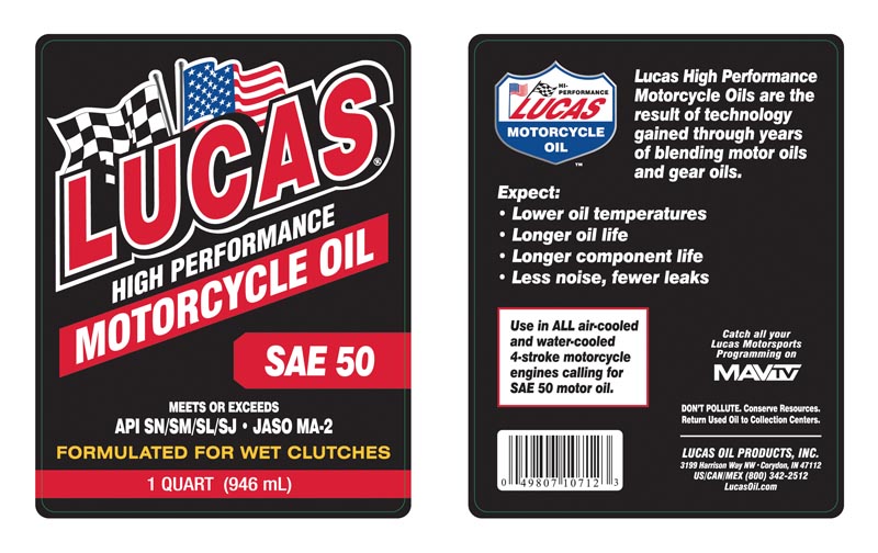 High Performance Conventional Motorcycle Oil 50WT label