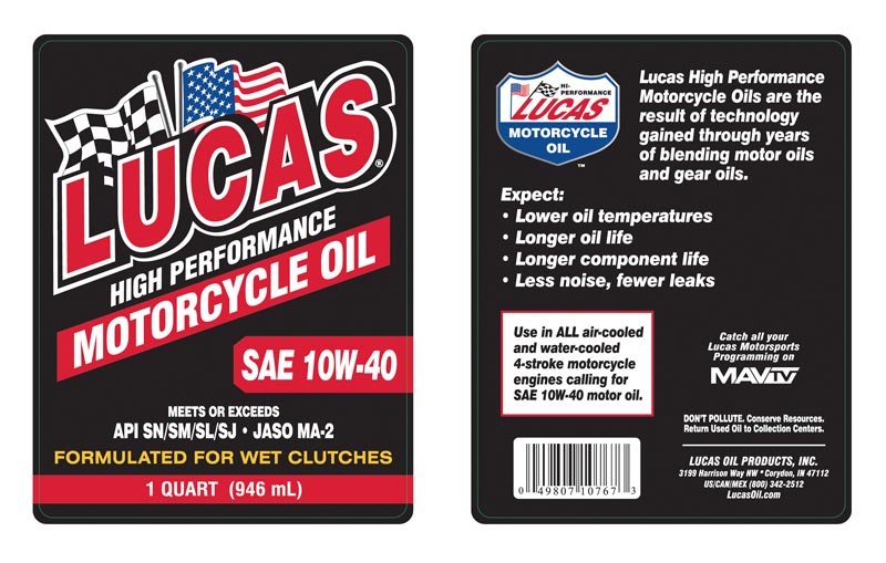 High Performance Conventional Motorcycle Oil 10w-40 label