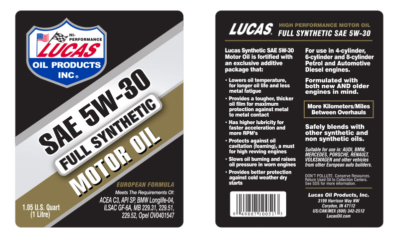 Synthetic SAE 5W-30 Label