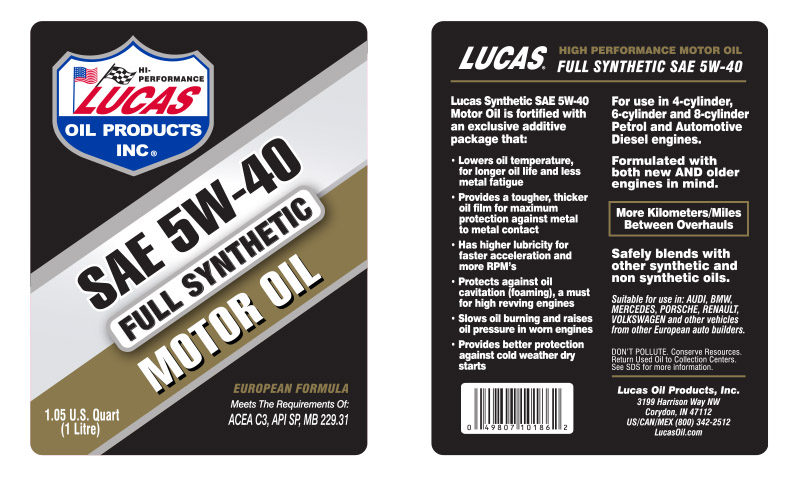 Synthetic SAE 5W-40 Label