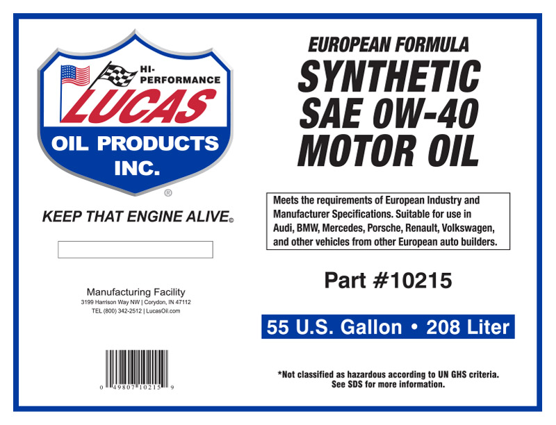 Synthetic SAE 0W-40 Drum