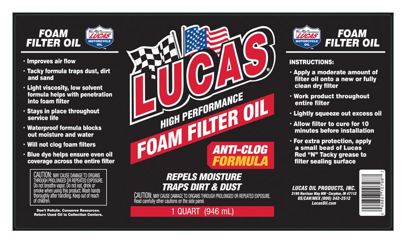 Motorcycle Foam Filter Oil - Quart (Label)
