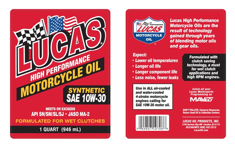 Synthetic 10W-30 Motorcycle Oil quart label