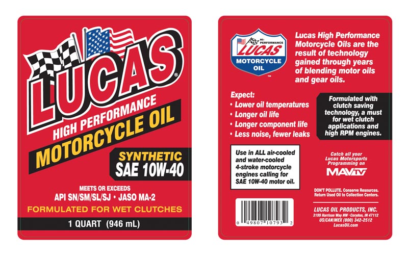 Synthetic 10W-40 Motorcycle Oil quart label