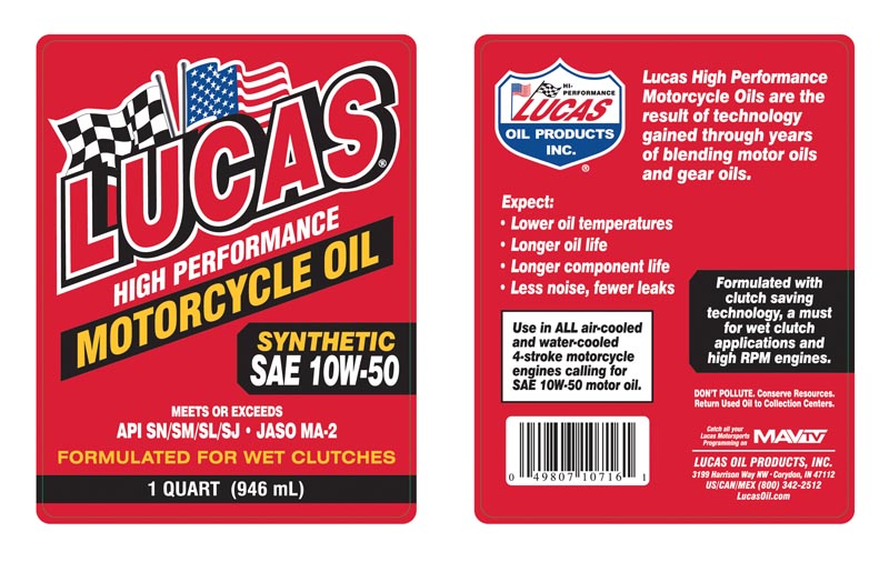 Synthetic 10W-50 Motorcycle Oil quart label