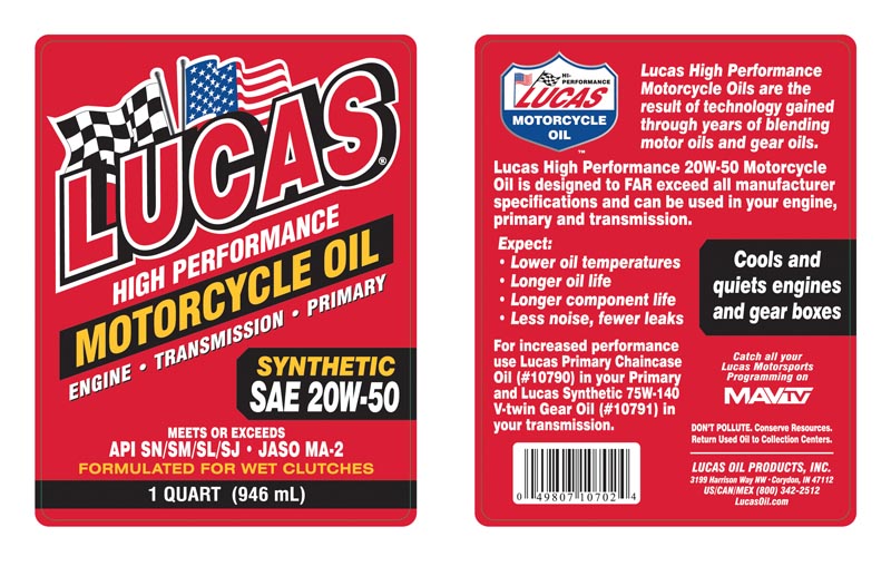 Synthetic 20W-50 Motorcycle Oil quart label