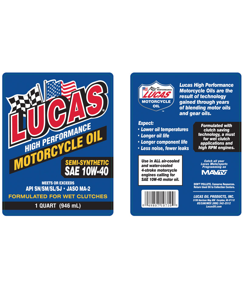 Semi-Synthetic 10W-40 Motorcycle Oil quart label