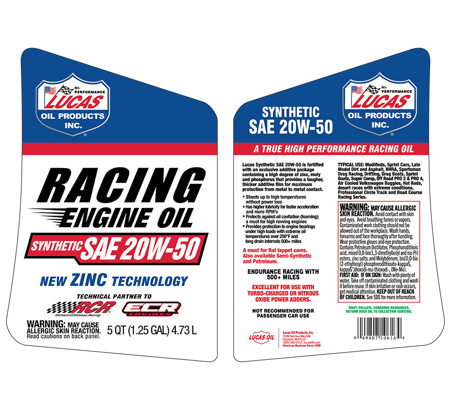 Syn SAE 20W-50 Racing Only Motor Oil - 5 Quart (Label)