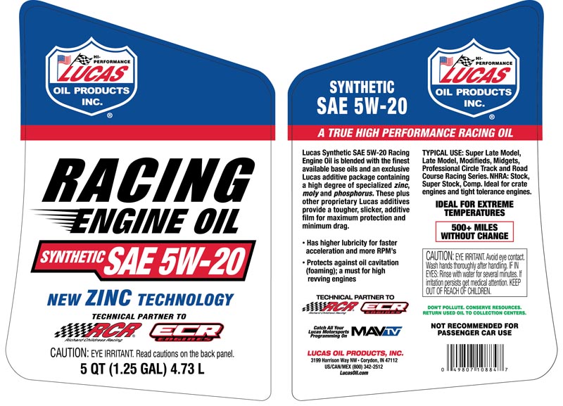Syn SAE 5W-20 Racing Only Motor Oil - 5 Quart (Label)
