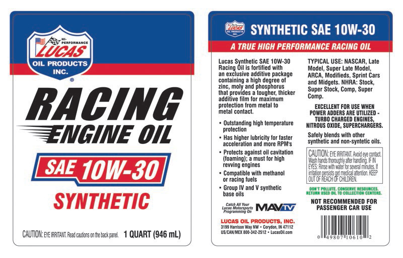 Syn SAE 10W-30 Racing Only Motor Oil - Quart (Label)