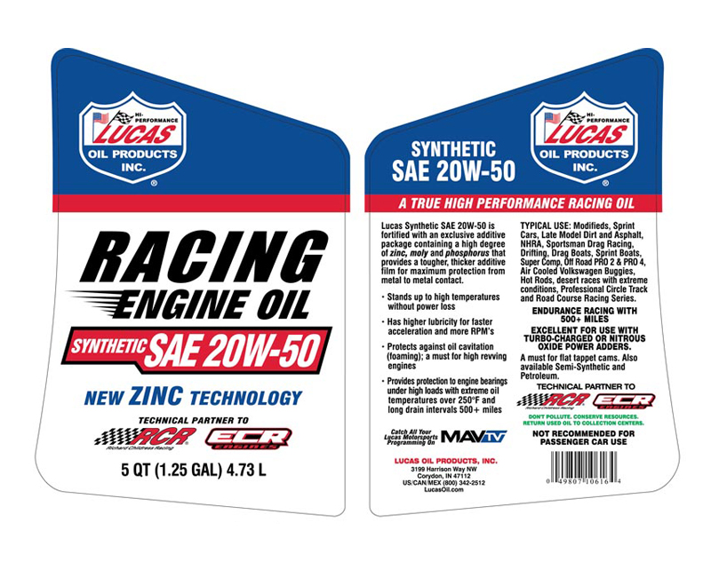 Syn SAE 20W-50 Racing Only Motor Oil - 5 Quart (Label)