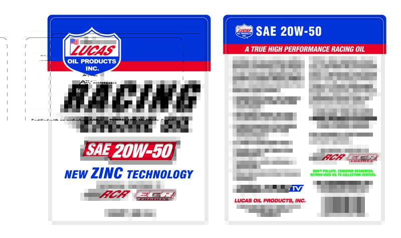 SAE 20W-50 Racing Only Motor Oil - Quart (Label)