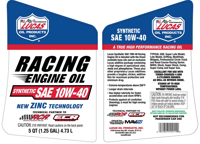 Syn SAE 10W-40 Racing Only Motor Oil - 5 Quart (Label)