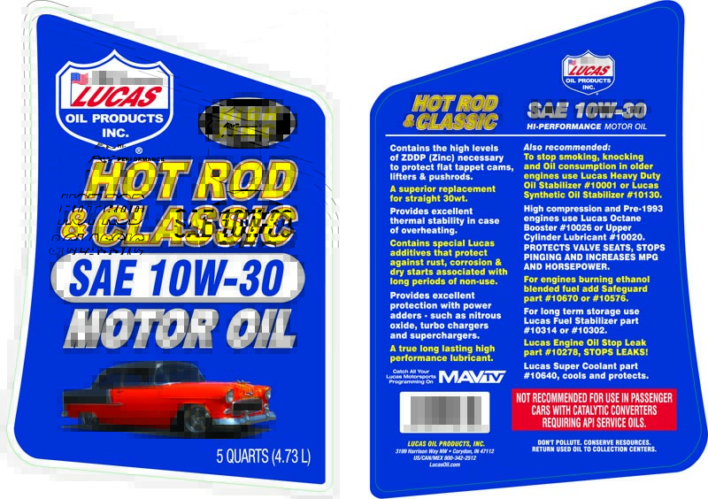Hot Rod 10W-30 Motor Oil - 5 Quart (Label)