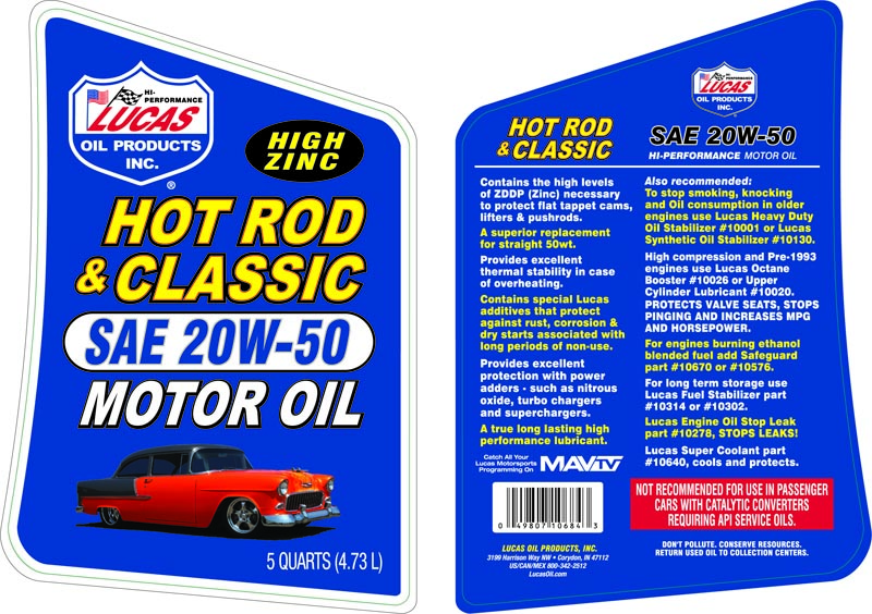 Hot Rod Oil 20W-50 Motor Oil - 5 Quart (Label)