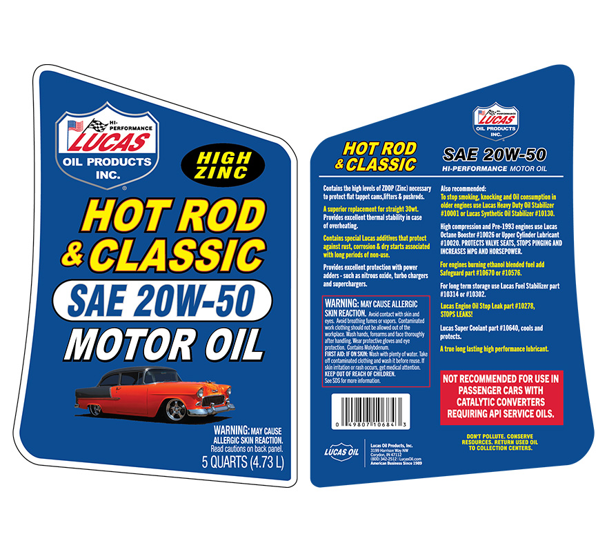 Hot Rod Oil 20W-50 Motor Oil - 5 Quart (Label)