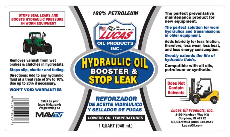 Hydraulic Oil Booster and Stop Leak quart label