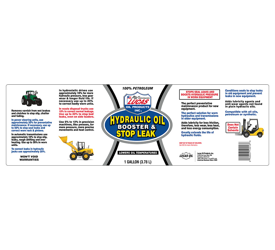 Hydraulic Oil Booster and Stop Leak gallon label