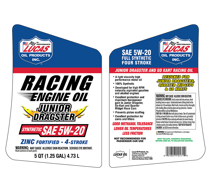 Jr Dragster Oil Syn SAE 5W-20 - 5 Quart (Label)