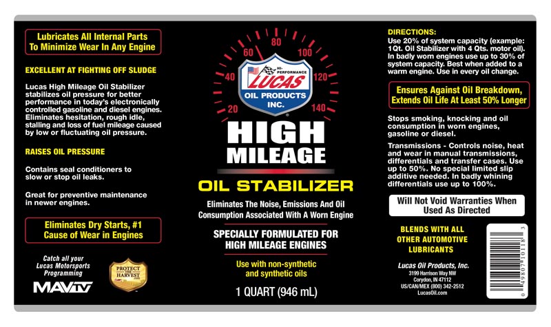 High Mileage Oil Stabilizer label