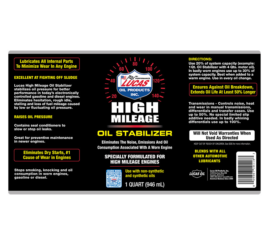 High Mileage Oil Stabilizer label