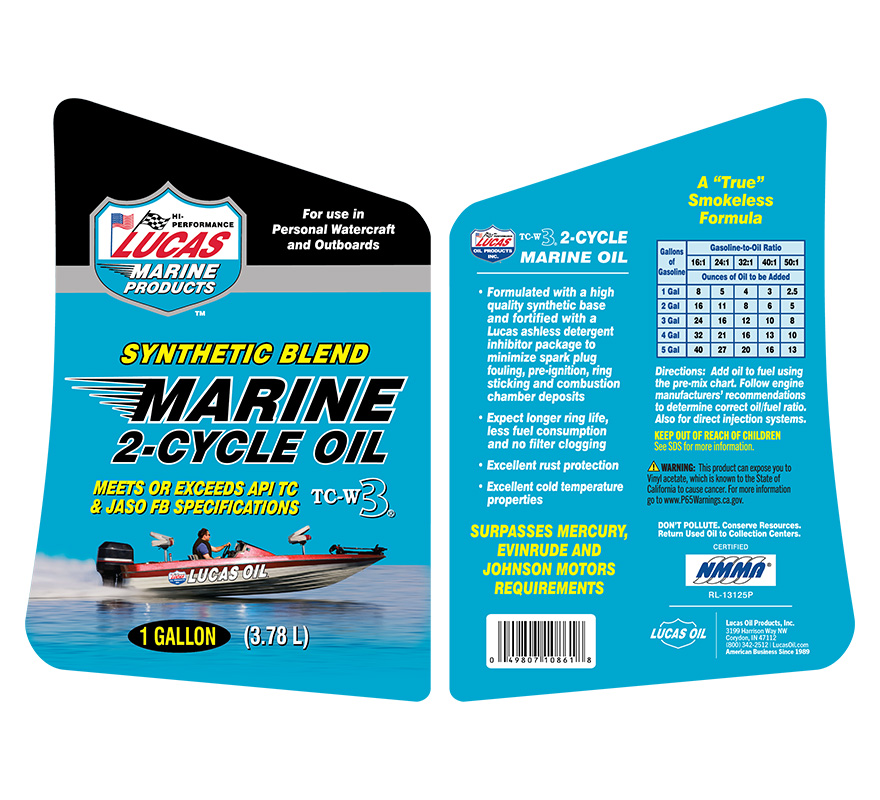 Synthetic Blend Marine 2 Cycle Oil gallon label
