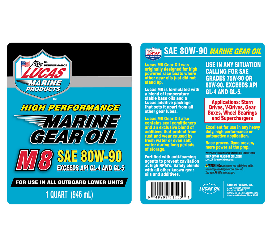 Marine Gear Oil SAE 80W-90 M8 quart label