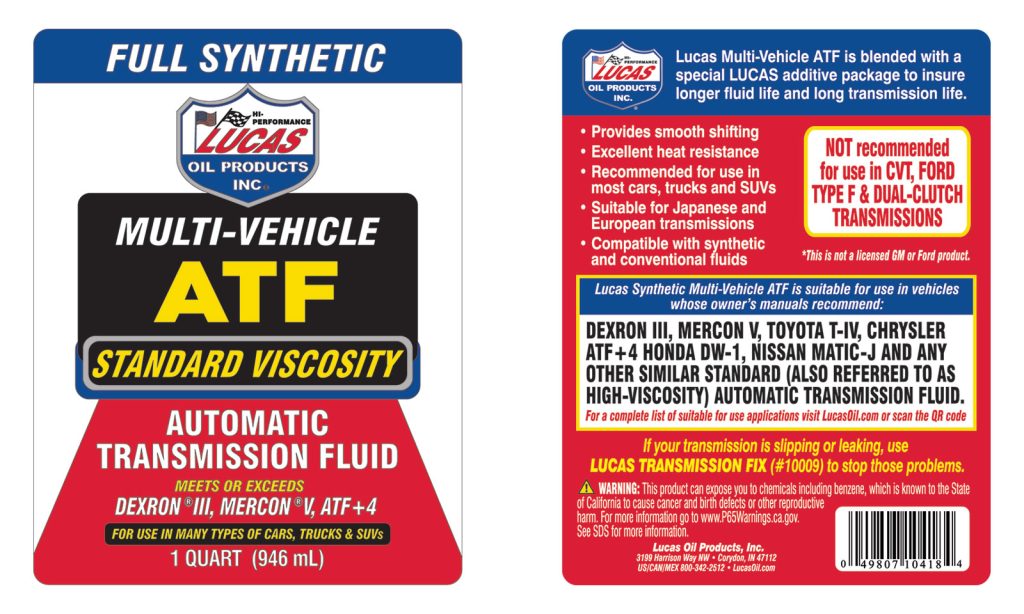 Multi-Vehicle ATF - Quart Label