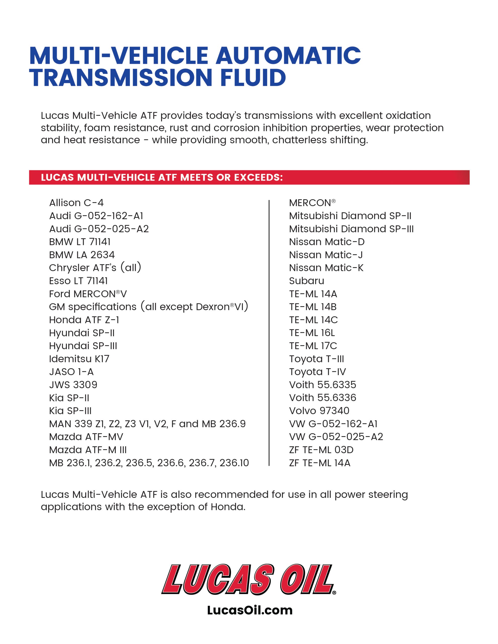 Synthetic Multi-Vehicle ATF – Lucas Oil Products, Inc. – Keep That ...